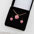 Pink Heart and Earring Set with Swarovski Crystals In Box